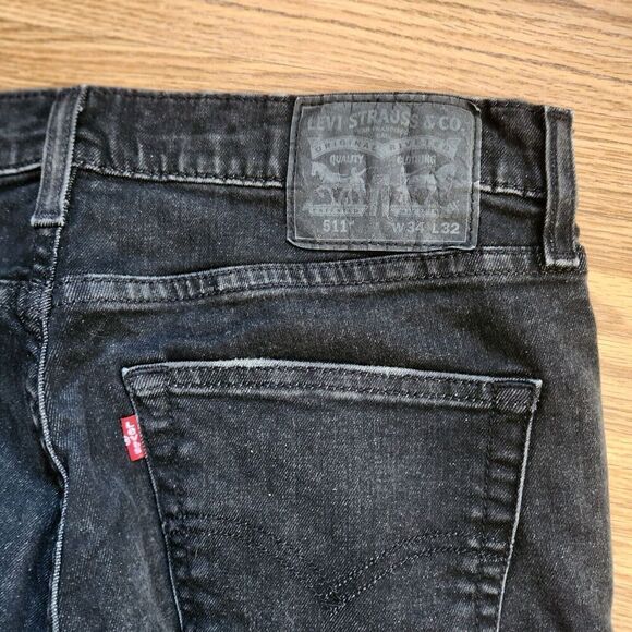 Vintage Levi's Black Denim Jeans Men's Size 34x30 7" Straight Leg Disdressed - Picture 4 of 7
